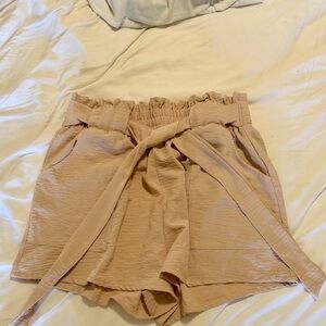 Women's Tan Paperbag Waist Shorts